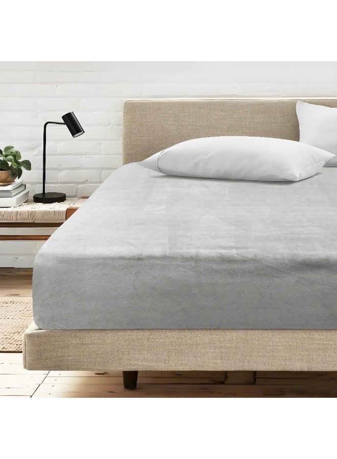 Morano Viva Luxury Velvet Fitted Sheet – Queen (160x200x25cm) – Ultra-Soft 100% Microfiber Bedding with All-Around Elastic & Easy-Fit Side Labels – Breathable & Wrinkle-Resistant (Silver) - Image 1